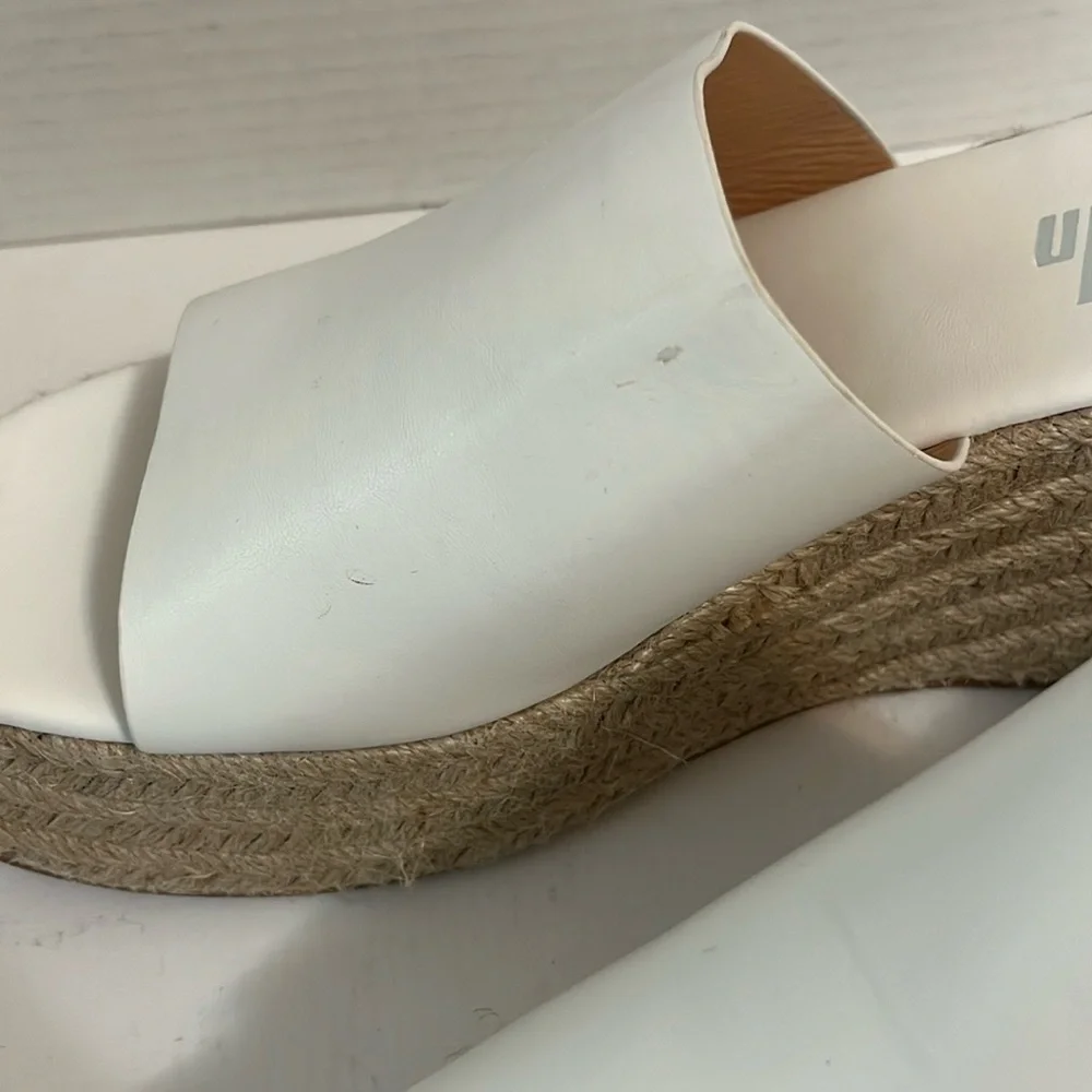 Sandal shoes woman’s 10 white jute espadrille slip on chunky platform wedge heel